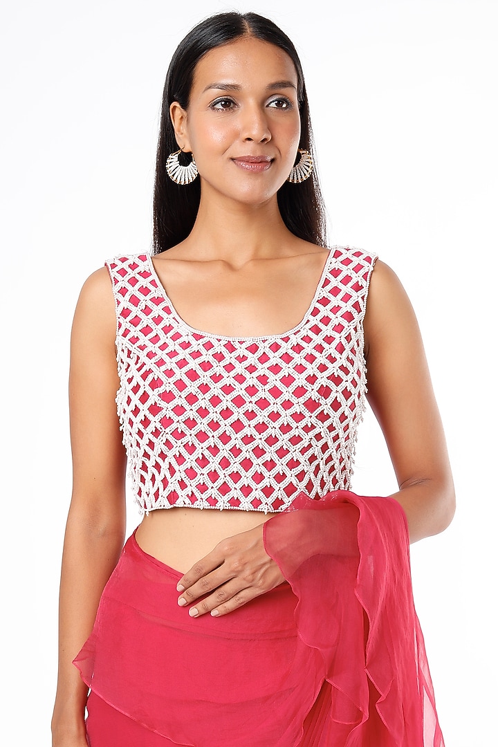 Hot Pink Chiffon Party Wear Saree Set by Cupid Cotton at Pernia's Pop Up Shop