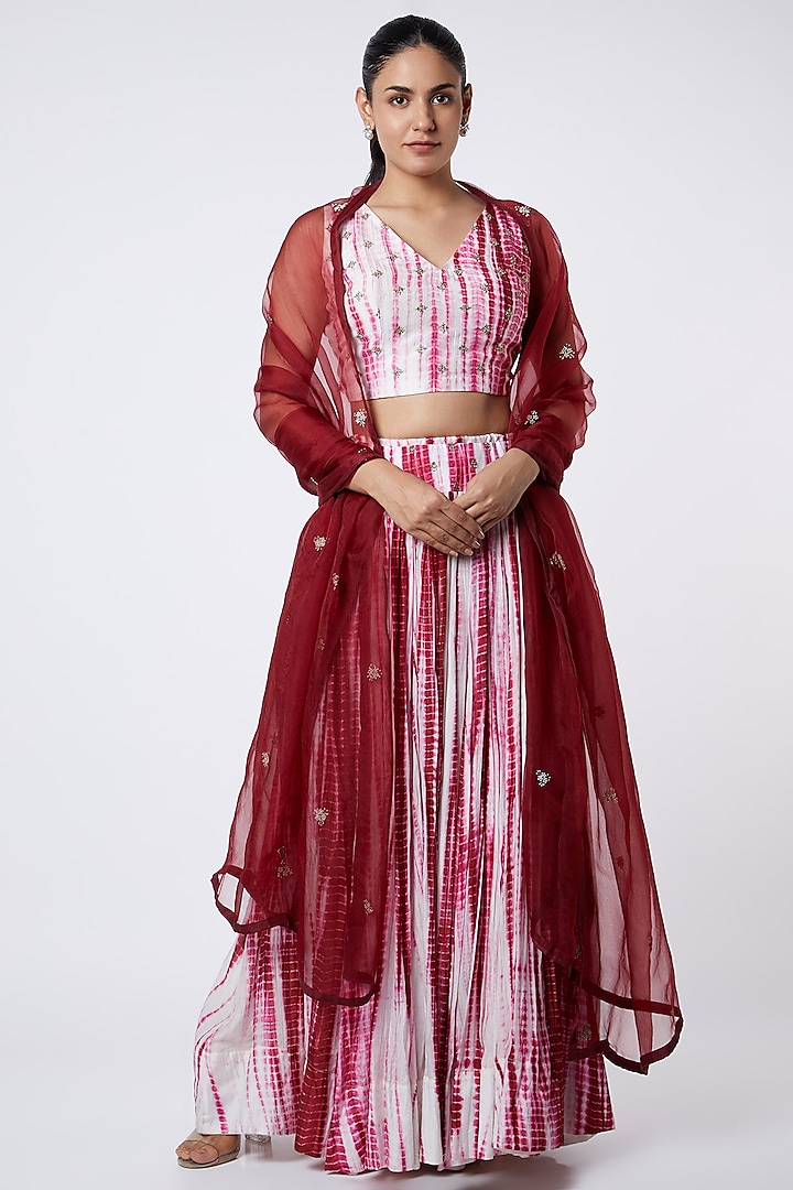 Rose Wine Tie-Dye Lehenga Set by Cupid Cotton at Pernia's Pop Up Shop