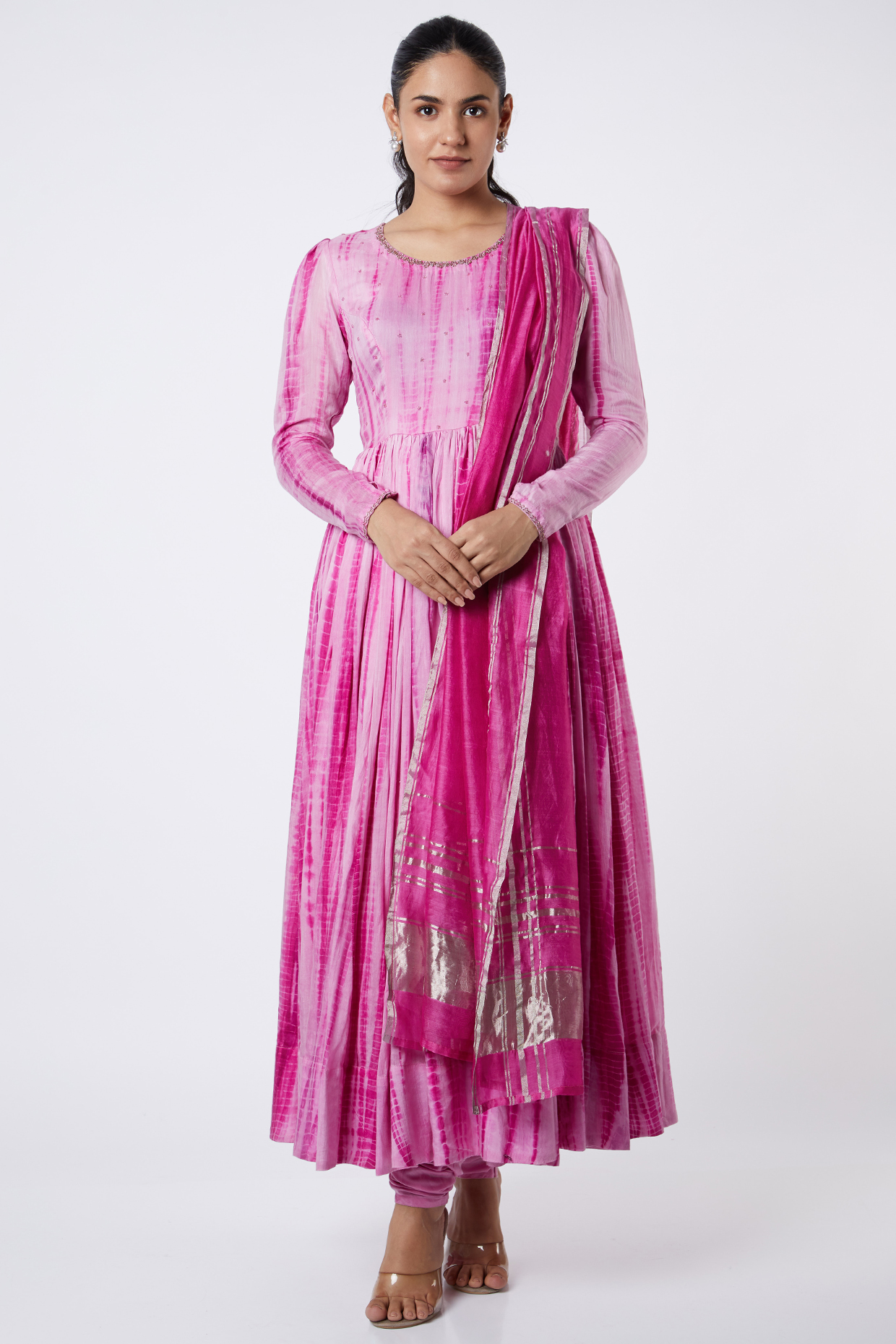 Fuchsia Tie-Dye Anarkali Set by Cupid Cotton