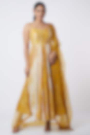 Yellow Tie-Dye Anarkali Set by Cupid Cotton