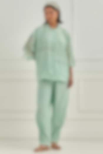 Blue Mul Chanderi Pitta Embroidered Co-Ord Set by Cupid Cotton at Pernia's Pop Up Shop