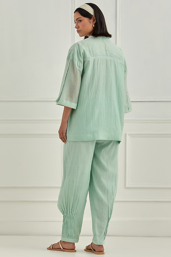 Blue Mul Chanderi Pitta Embroidered Co-Ord Set by Cupid Cotton at Pernia's Pop Up Shop