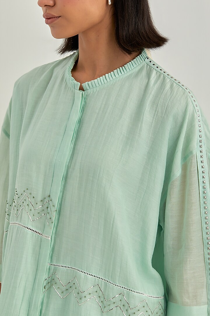 Blue Mul Chanderi Pitta Embroidered Co-Ord Set by Cupid Cotton at Pernia's Pop Up Shop