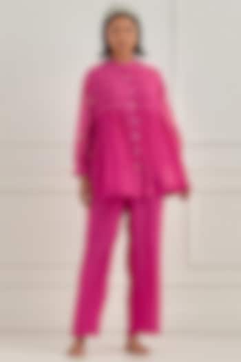 Pink Mul Chanderi Anchor Embroidered Co-Ord Set by Cupid Cotton at Pernia's Pop Up Shop