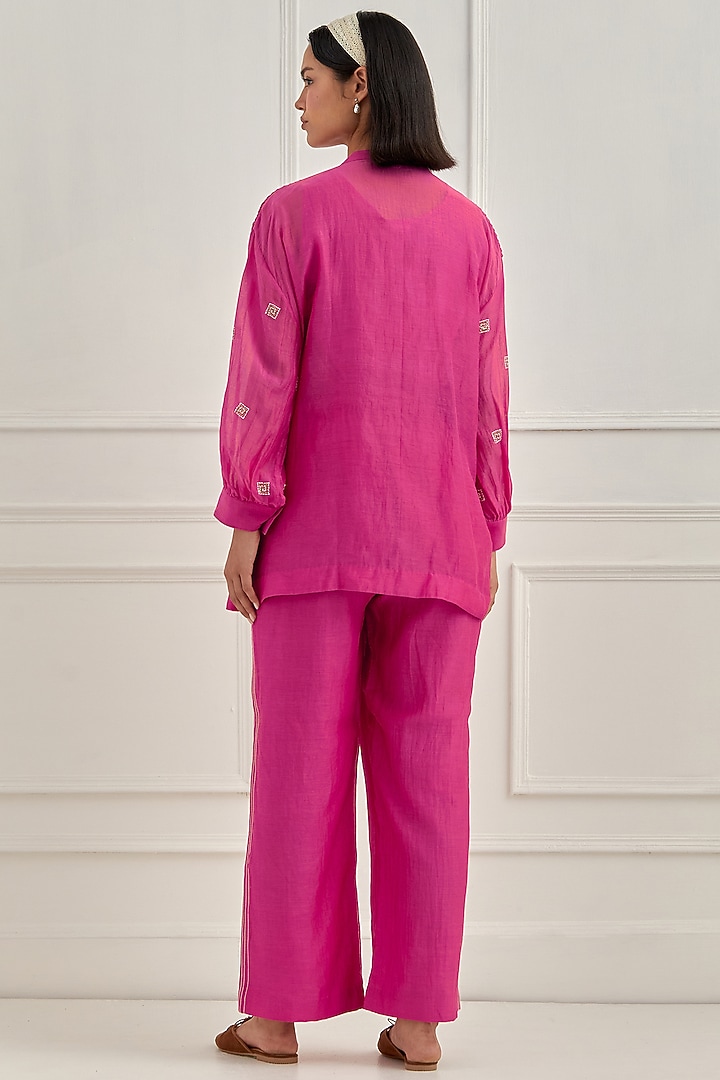 Pink Mul Chanderi Anchor Embroidered Co-Ord Set by Cupid Cotton at Pernia's Pop Up Shop