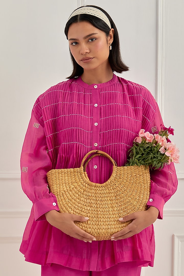 Pink Mul Chanderi Anchor Embroidered Co-Ord Set by Cupid Cotton at Pernia's Pop Up Shop