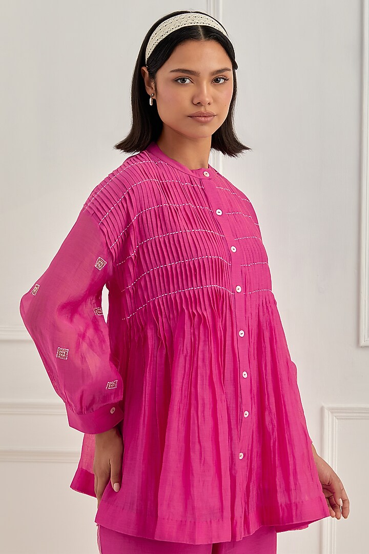 Pink Mul Chanderi Anchor Embroidered Co-Ord Set by Cupid Cotton at Pernia's Pop Up Shop