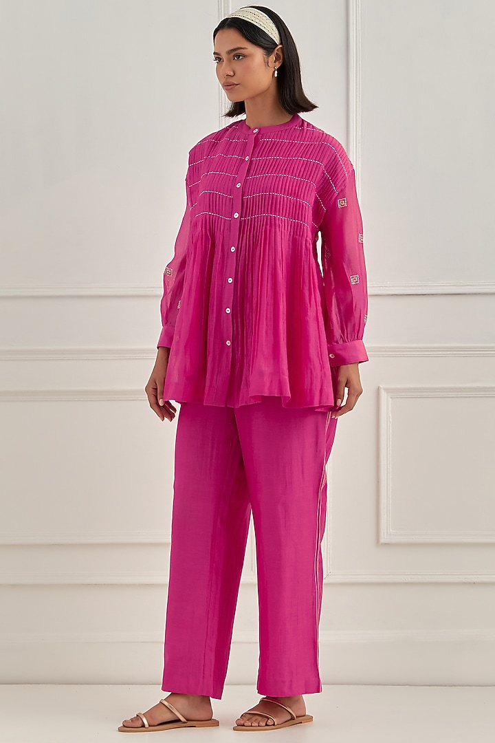 Pink Mul Chanderi Anchor Embroidered Co-Ord Set by Cupid Cotton at Pernia's Pop Up Shop