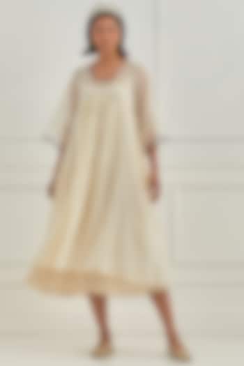 Ivory Mul Chanderi Aari Embroidered Summer Dress by Cupid Cotton at Pernia's Pop Up Shop