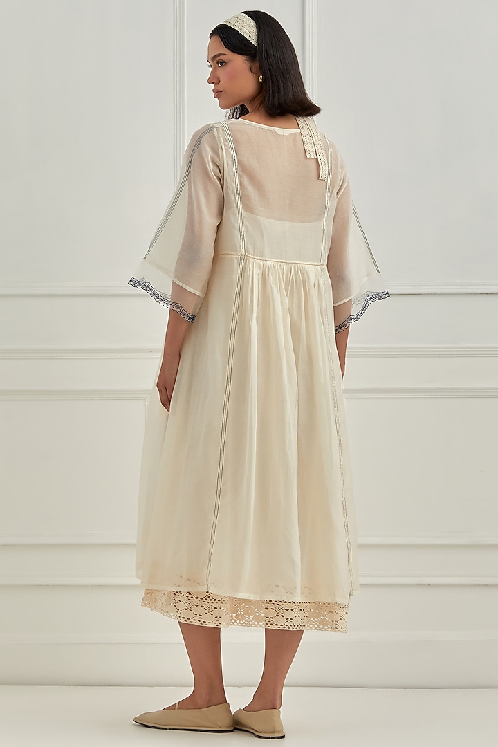 Ivory Mul Chanderi Aari Embroidered Summer Dress by Cupid Cotton at Pernia's Pop Up Shop