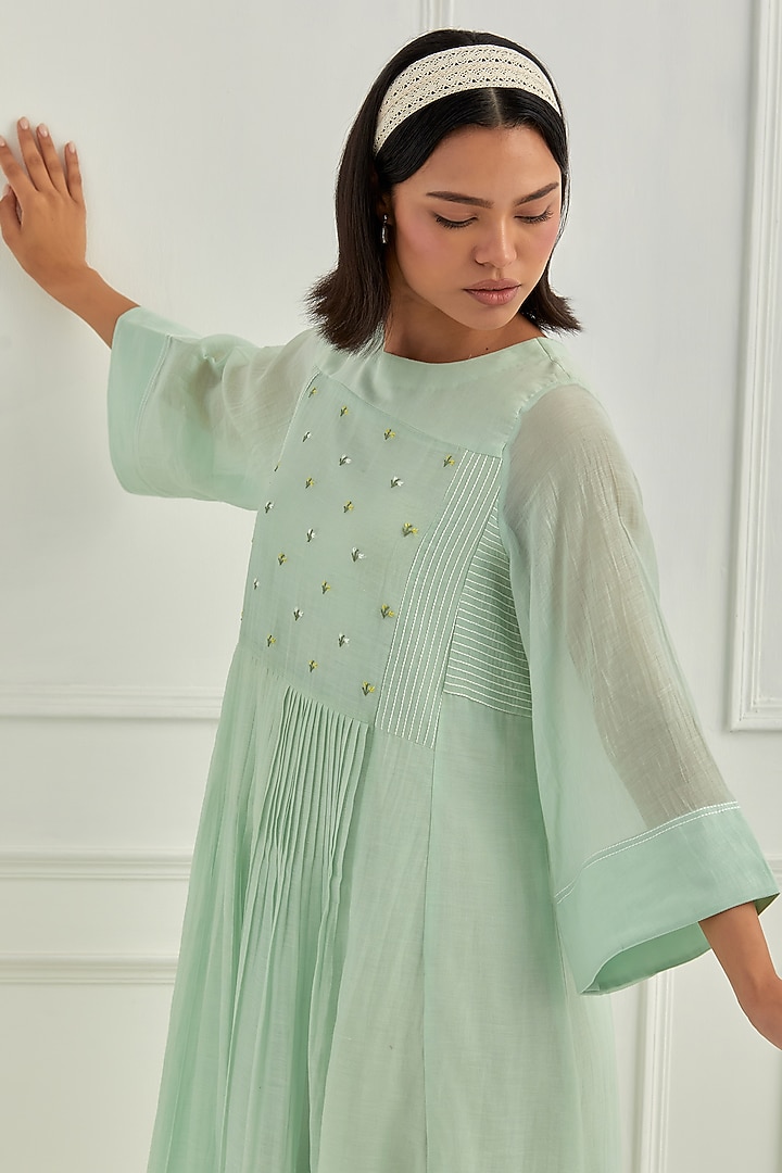 Blue Mul Chanderi Thread Embroidered Vacation Dress by Cupid Cotton at Pernia's Pop Up Shop