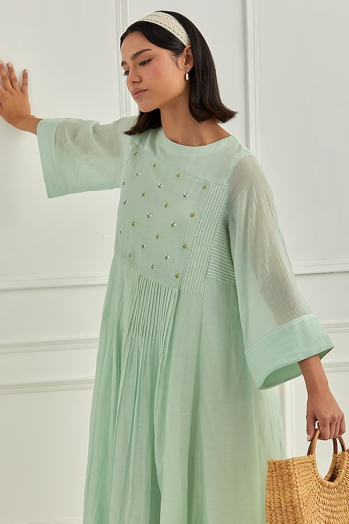 Blue Mul Chanderi Thread Embroidered Vacation Dress by Cupid Cotton at Pernia's Pop Up Shop