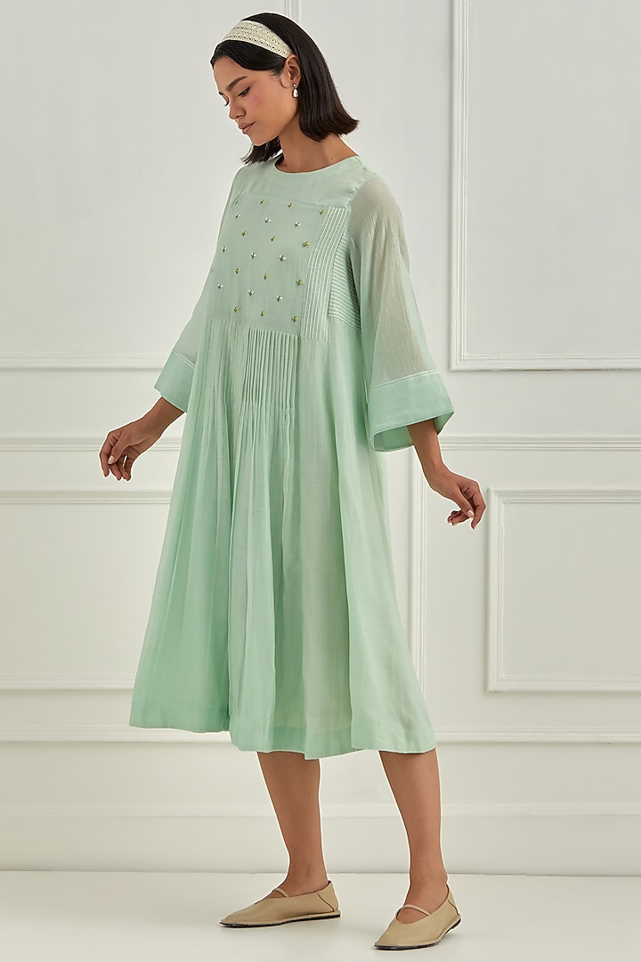 Blue Mul Chanderi Thread Embroidered Vacation Dress by Cupid Cotton at Pernia's Pop Up Shop