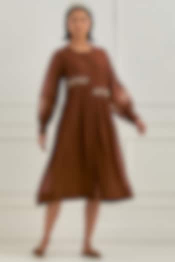 Brown Mul Chanderi Floral Embroidered Vacation Dress by Cupid Cotton at Pernia's Pop Up Shop