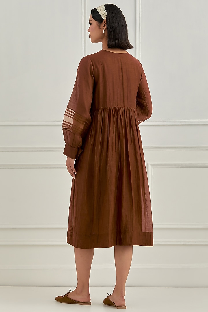 Brown Mul Chanderi Floral Embroidered Vacation Dress by Cupid Cotton at Pernia's Pop Up Shop