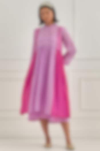 Dusky Purple & Blush Pink Mul Chanderi Floral Embroidered Summer Dress by Cupid Cotton at Pernia's Pop Up Shop