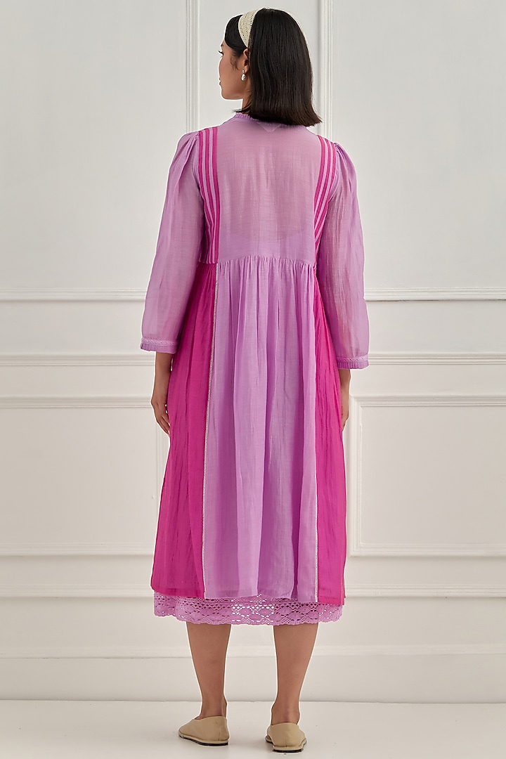 Dusky Purple & Blush Pink Mul Chanderi Floral Embroidered Summer Dress by Cupid Cotton at Pernia's Pop Up Shop