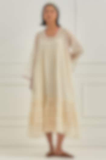 Ivory Mul Chanderi Aari Embroidered Summer Dress by Cupid Cotton at Pernia's Pop Up Shop