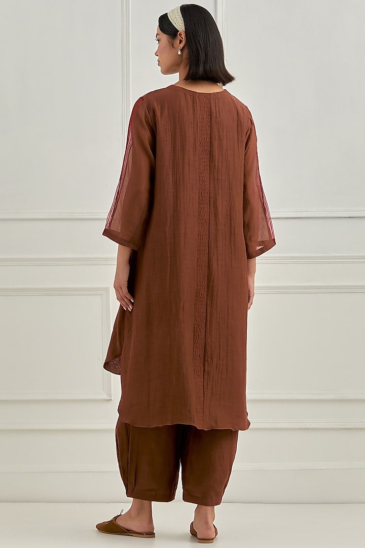 Warm Brown Mul Chanderi Thread Embroidered Co-Ord Set by Cupid Cotton at Pernia's Pop Up Shop