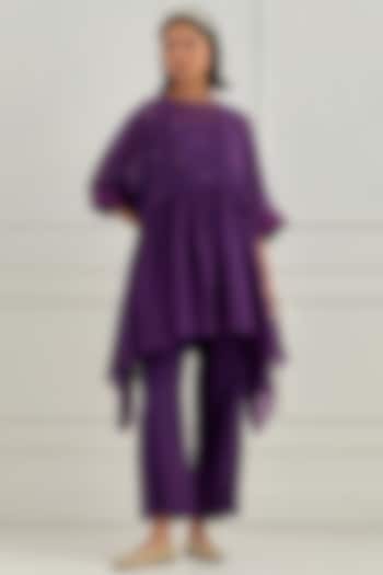 Purple Mul Chanderi Aari Embroidered Co-Ord Set by Cupid Cotton at Pernia's Pop Up Shop