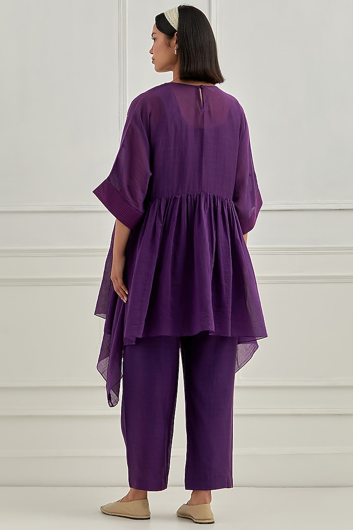 Purple Mul Chanderi Aari Embroidered Co-Ord Set by Cupid Cotton at Pernia's Pop Up Shop