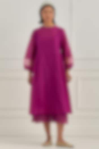 Magenta Mul Chanderi Sequins Embroidered Summer Dress by Cupid Cotton at Pernia's Pop Up Shop