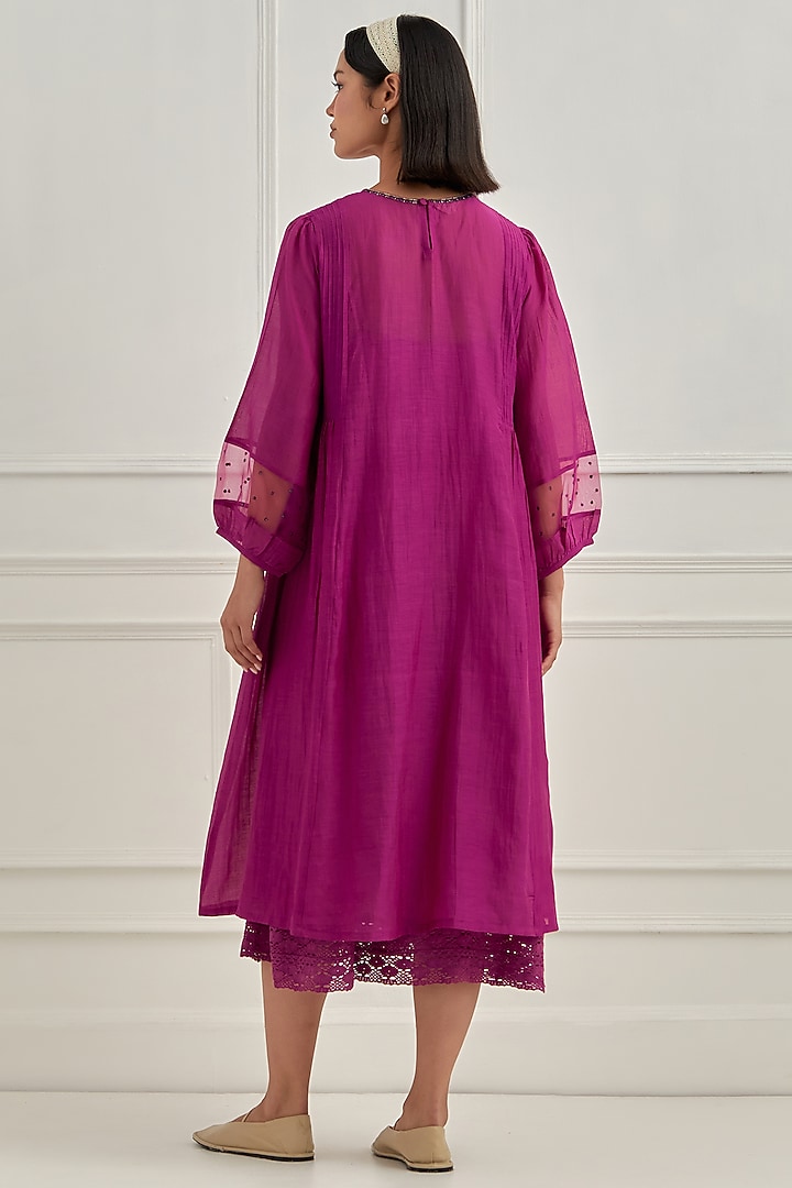 Magenta Mul Chanderi Sequins Embroidered Summer Dress by Cupid Cotton at Pernia's Pop Up Shop