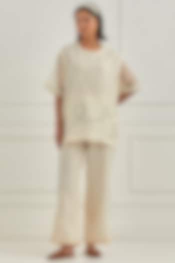 Ivory Mul Chanderi Hand Embroidered Co-Ord Set by Cupid Cotton at Pernia's Pop Up Shop