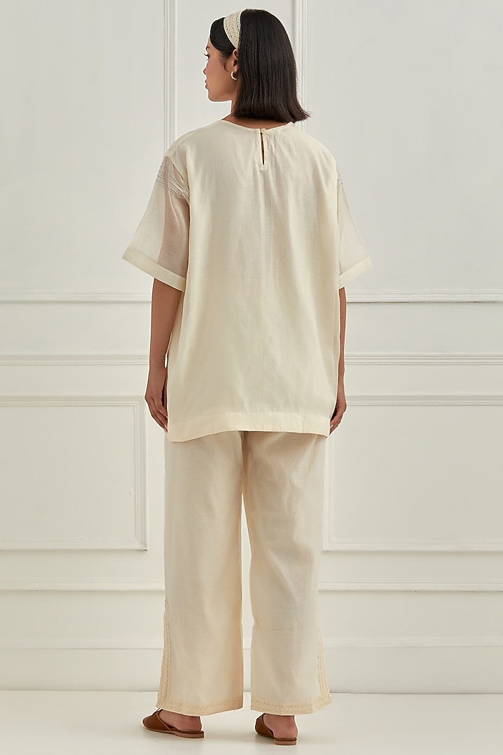 Ivory Mul Chanderi Hand Embroidered Co-Ord Set by Cupid Cotton at Pernia's Pop Up Shop