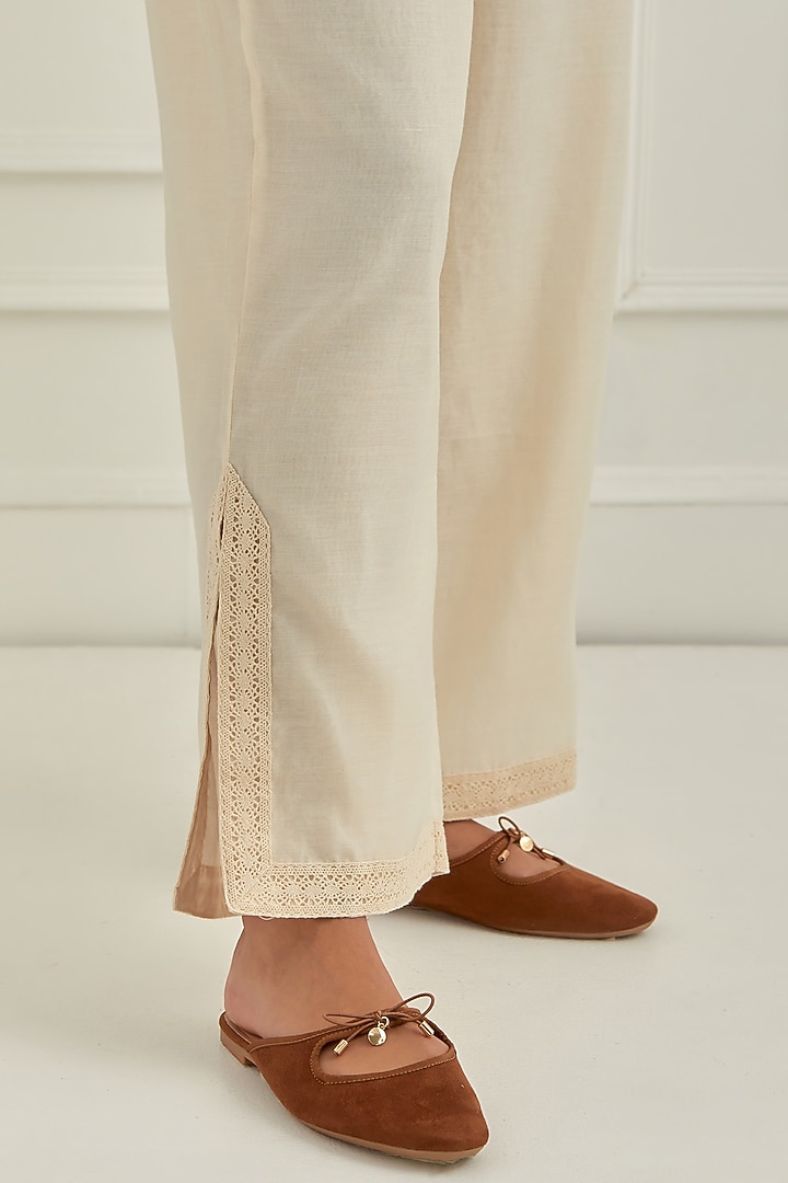 Ivory Mul Chanderi Hand Embroidered Co-Ord Set by Cupid Cotton at Pernia's Pop Up Shop