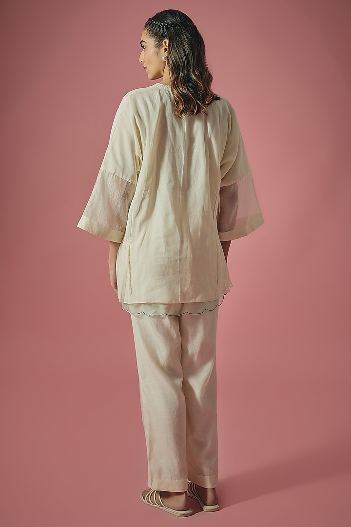 Ivory Mul Chanderi French Knot & Thread Embroidered Co-ord Set by Cupid Cotton at Pernia's Pop Up Shop