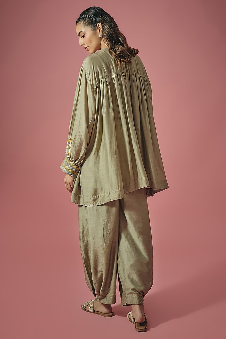 Grey Silk Resham & Poth Embroidered Co-ord Set by Cupid Cotton at Pernia's Pop Up Shop