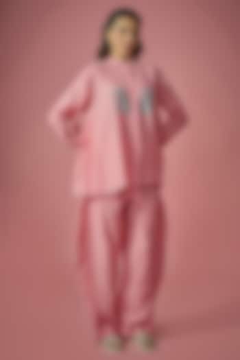 Pink Mul Chanderi Thread & Pearl Embroidered Co-ord Set by Cupid Cotton at Pernia's Pop Up Shop