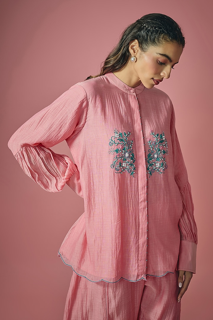 Pink Mul Chanderi Thread & Pearl Embroidered Co-ord Set by Cupid Cotton at Pernia's Pop Up Shop