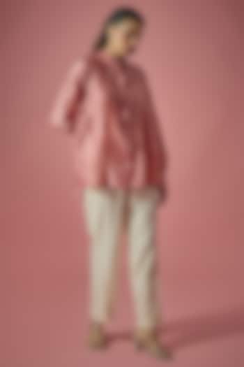 Rust Pink Chanderi Silk Pearl Embroidered Shirt by Cupid Cotton at Pernia's Pop Up Shop