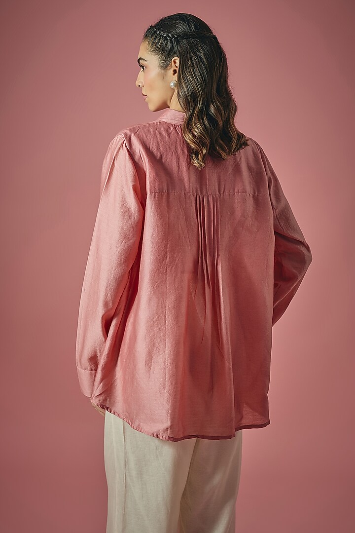 Rust Pink Chanderi Silk Pearl Embroidered Shirt by Cupid Cotton at Pernia's Pop Up Shop