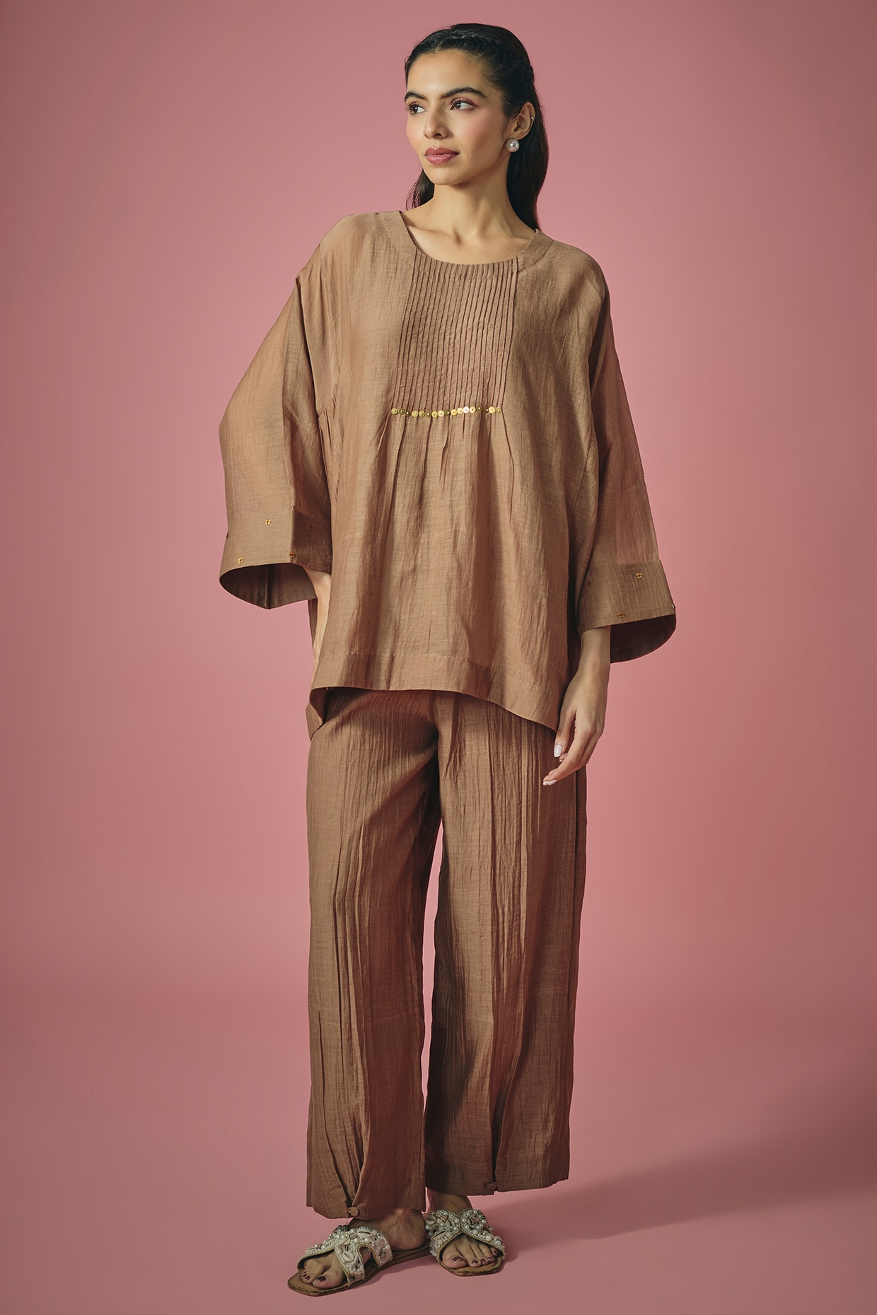 Cupid Cotton Brown Mul Chanderi Sequin Co-ord Set