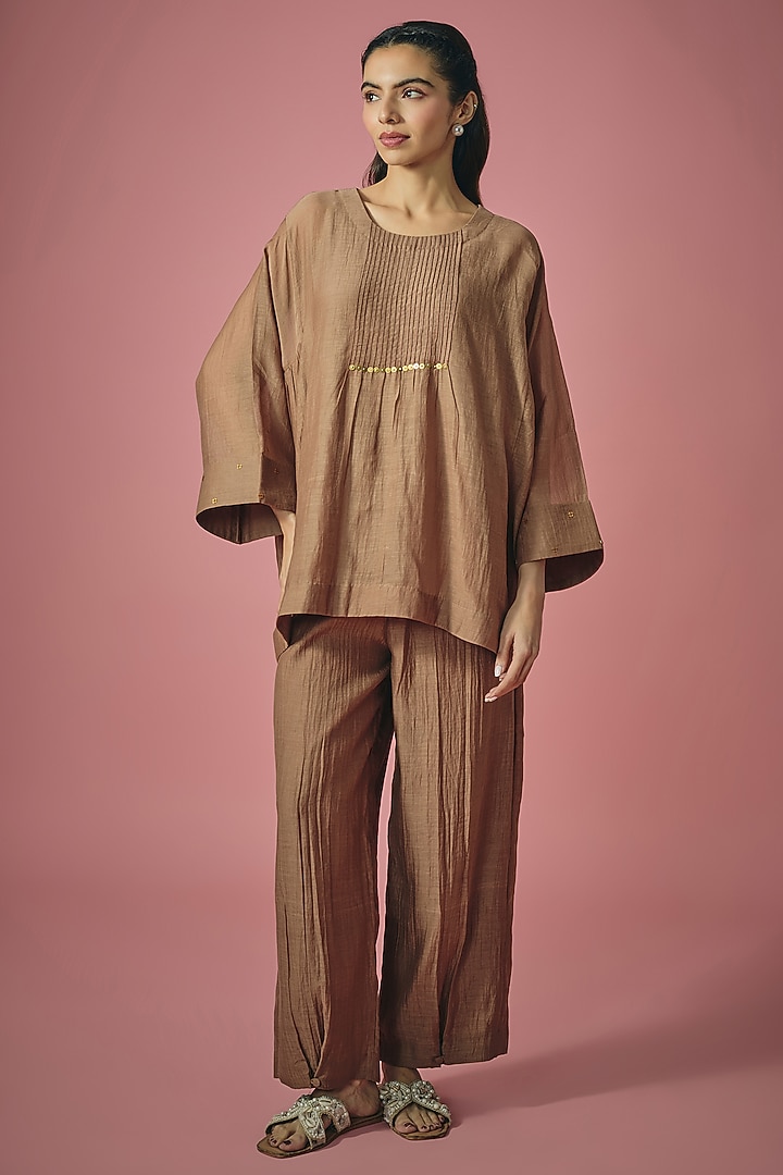 Brown Mul Chanderi Sequin Co-ord Set by Cupid Cotton at Pernia's Pop Up Shop
