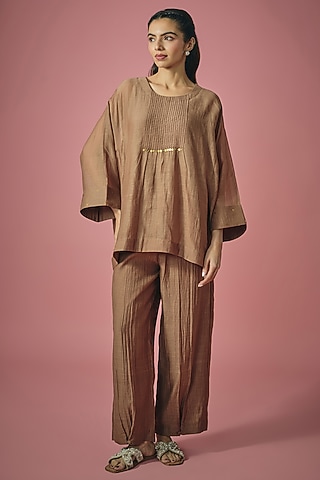Brown Mul Chanderi Sequin Co-ord Set by Cupid Cotton