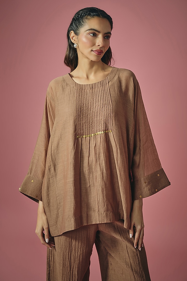 Brown Mul Chanderi Sequin Co-ord Set by Cupid Cotton at Pernia's Pop Up Shop