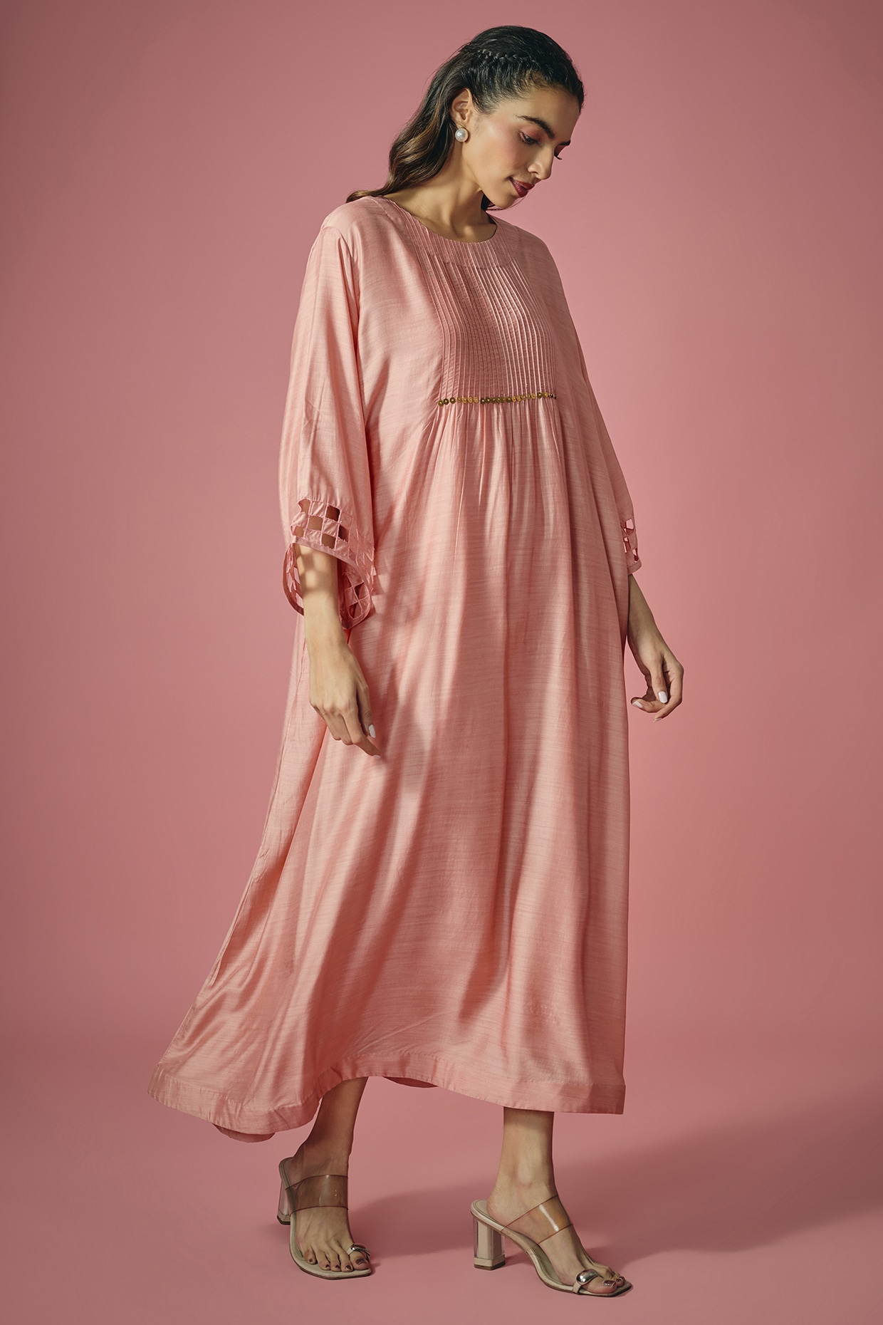 Cupid Cotton Rust Pink Silk Sequin & Cutwork Dress
