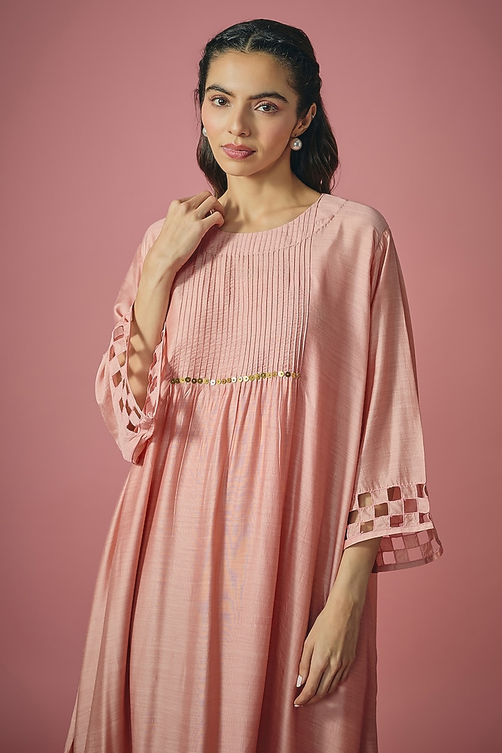 Rust Pink Silk Sequin & Cutwork Summer Dress by Cupid Cotton at Pernia's Pop Up Shop