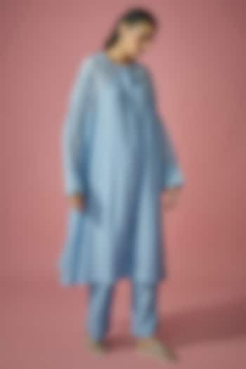 Light Blue Mul Chanderi Thread & Pearl Embroidered Kurta Set by Cupid Cotton at Pernia's Pop Up Shop
