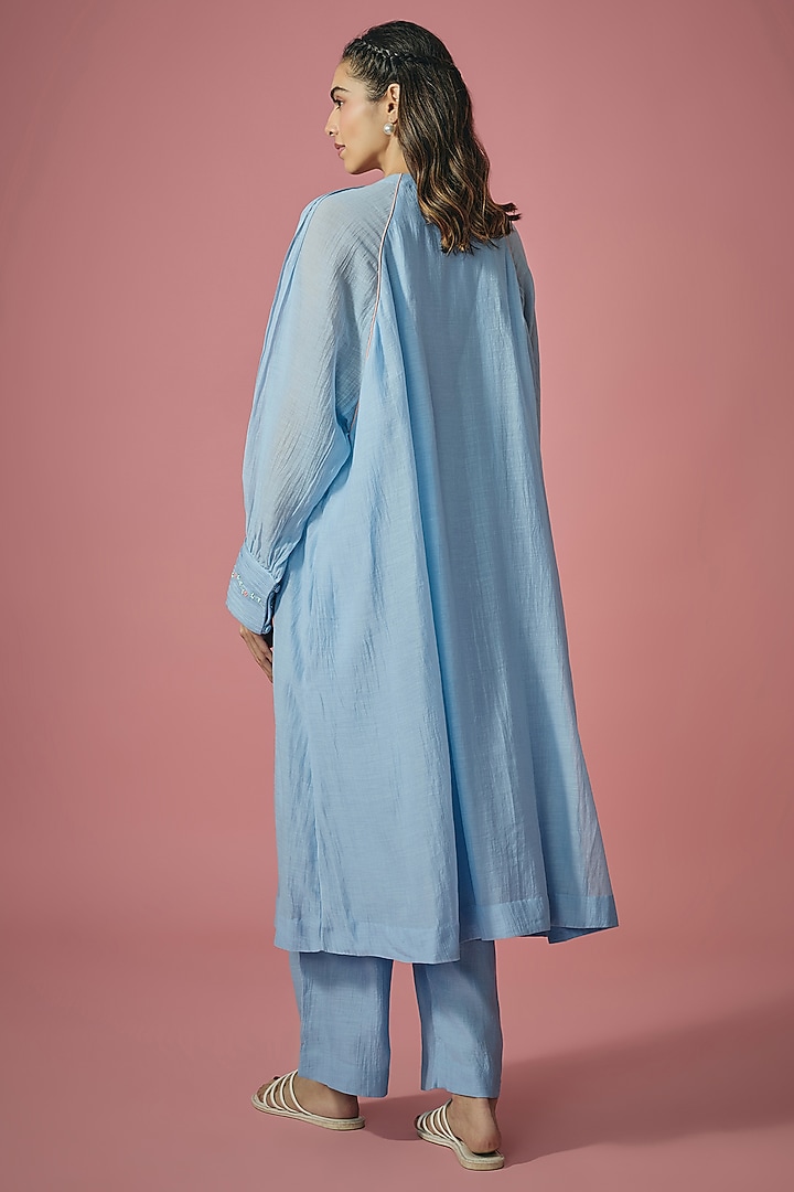 Light Blue Mul Chanderi Thread & Pearl Embroidered Kurta Set by Cupid Cotton at Pernia's Pop Up Shop