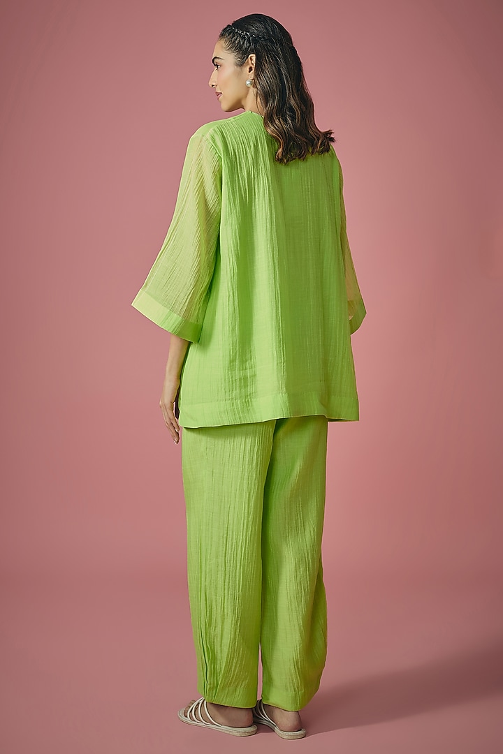 Green Mul Chanderi Pearl Embellished Co-ord Set by Cupid Cotton at Pernia's Pop Up Shop