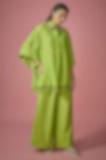 Green Mul Chanderi Resham Cutdana Embroidered Co-ord Set by Cupid Cotton at Pernia's Pop Up Shop