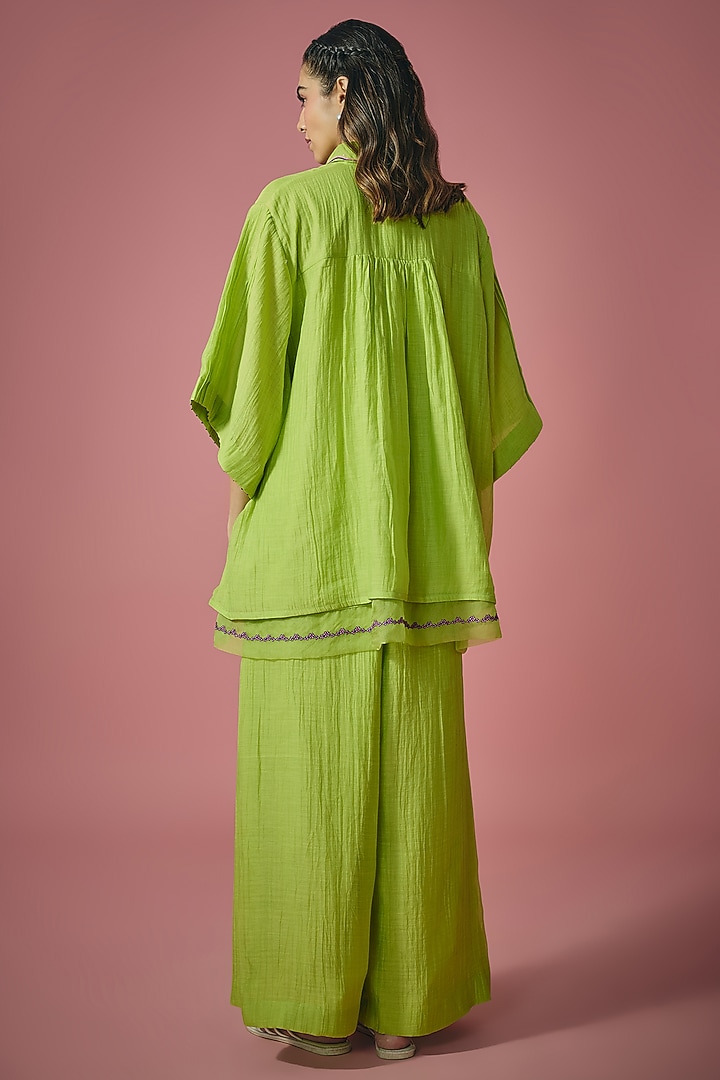 Green Mul Chanderi Resham Cutdana Embroidered Co-ord Set by Cupid Cotton at Pernia's Pop Up Shop