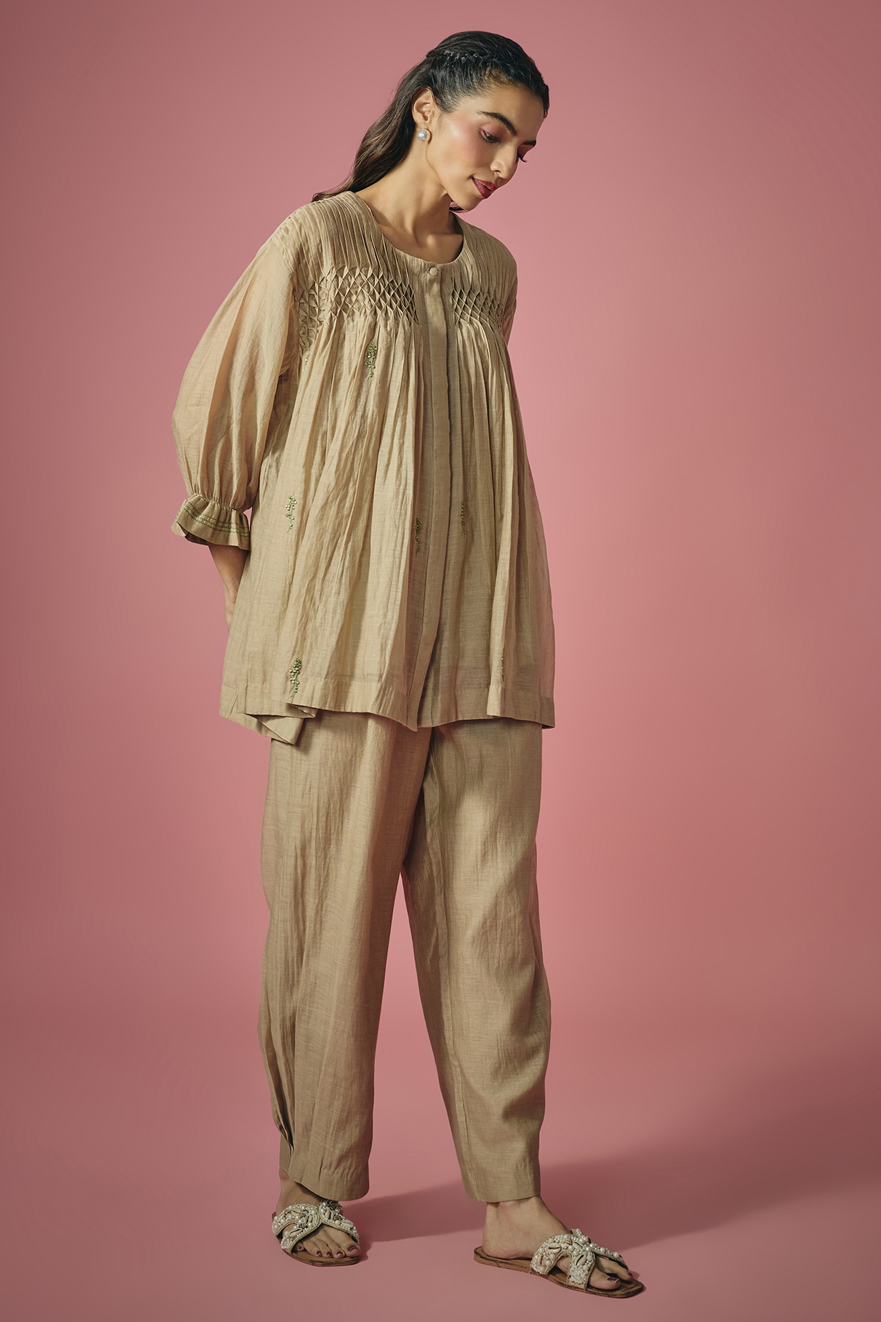 Cupid Cotton Grey Mul Chanderi Resham & Sequin Embroidered Co-ord Set