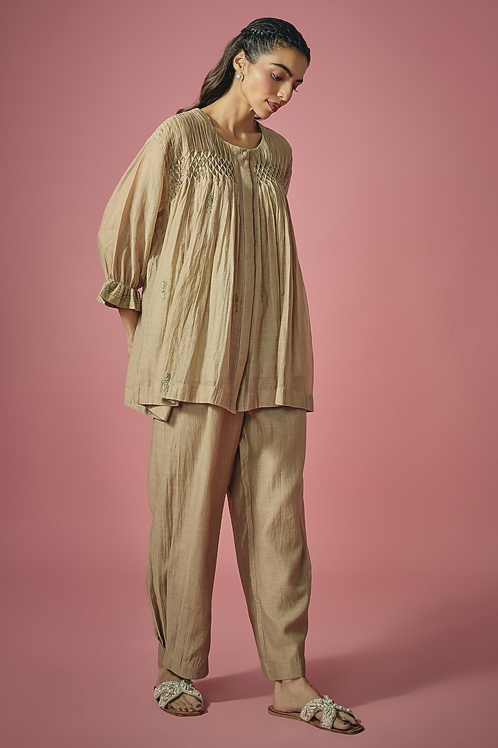 Grey Mul Chanderi Resham & Sequin Embroidered Co-ord Set by Cupid Cotton at Pernia's Pop Up Shop