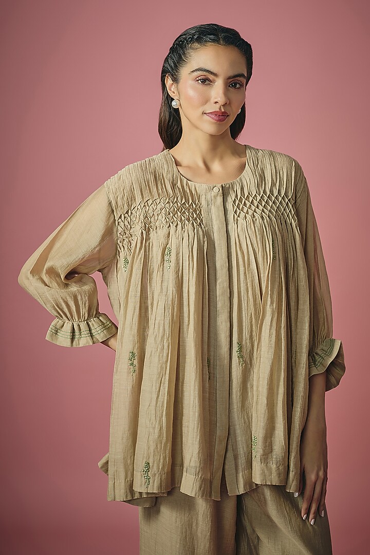 Grey Mul Chanderi Resham & Sequin Embroidered Co-ord Set by Cupid Cotton at Pernia's Pop Up Shop